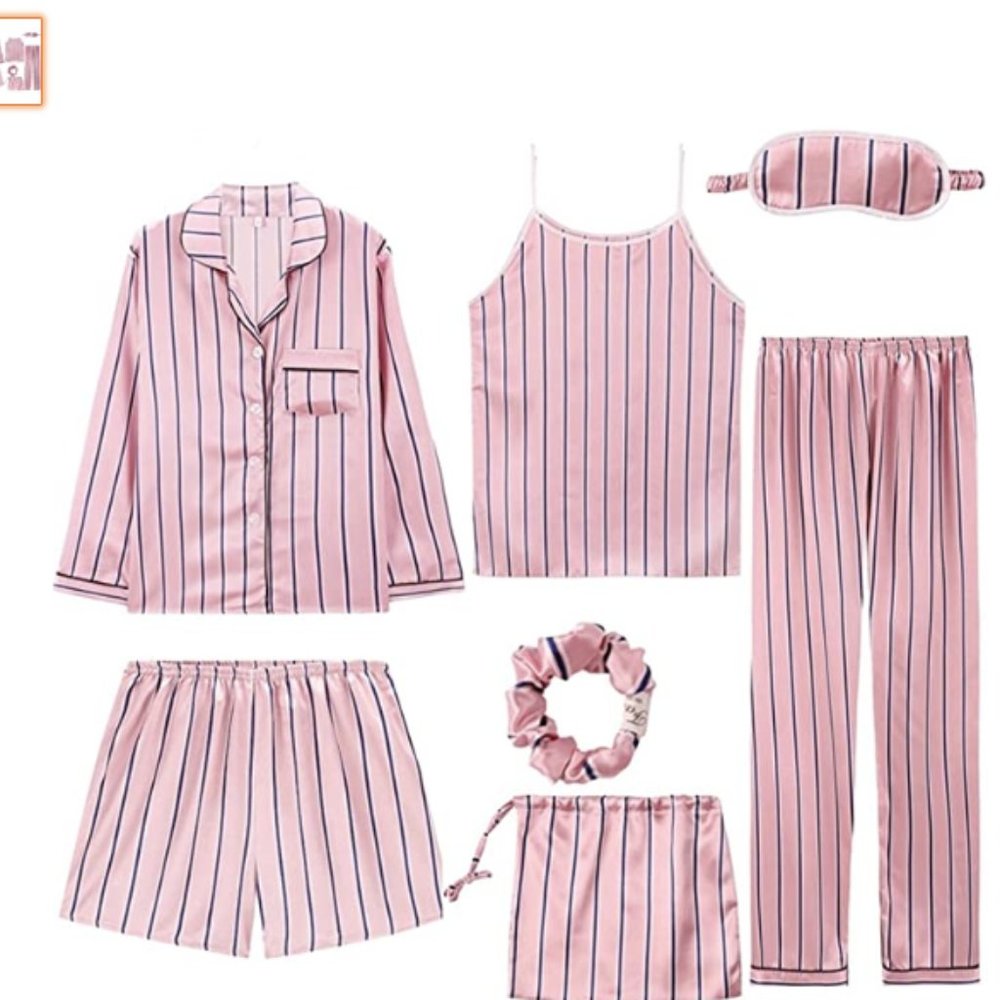 silk pajama set- pink and blue